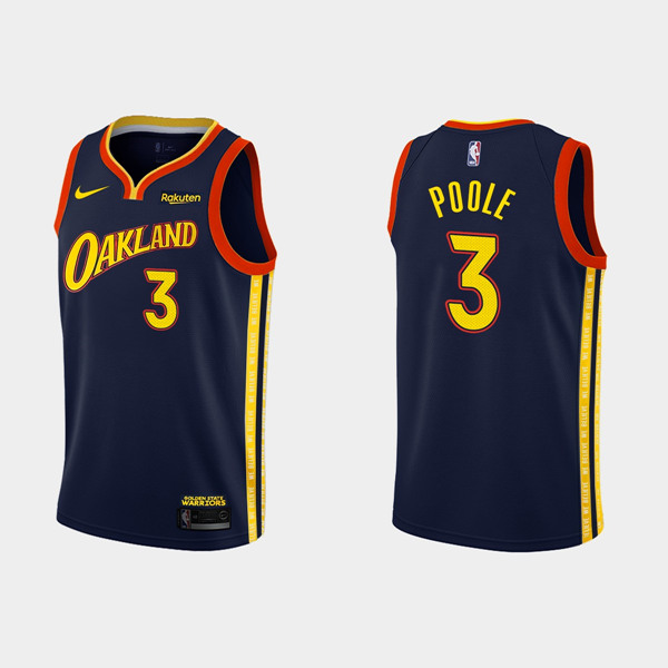 Men's Golden State Warriors #3 Jordan Poole 2020-21 Navy City Edition Stitched NBA Jersey